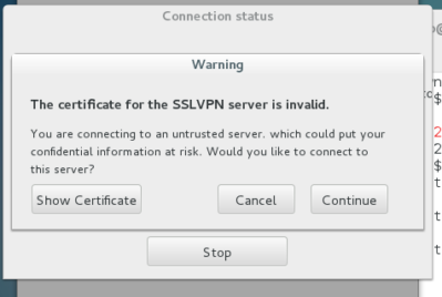 Forticlient Linux Invalid SSLVPN certificate popup