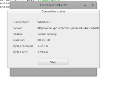 Forticlient Linux connection status window 