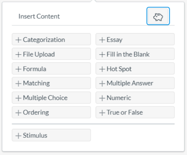 screenshot showing item bank and question types