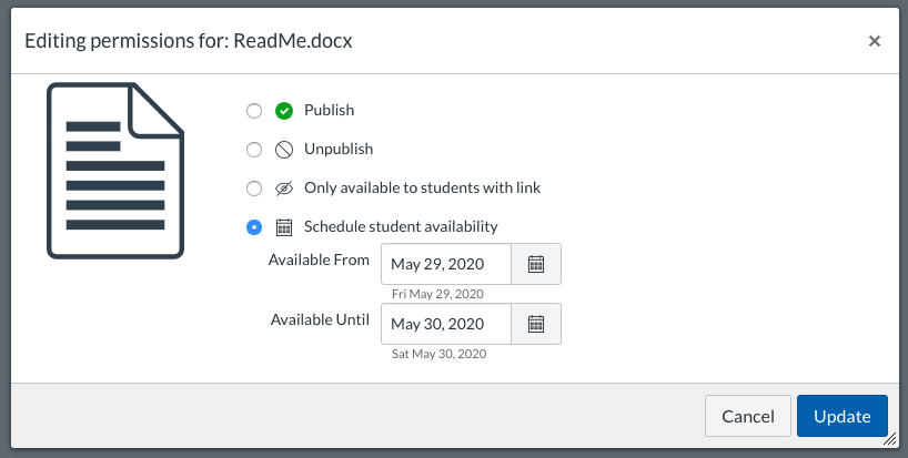 screenshot showing different possible publishing states of files